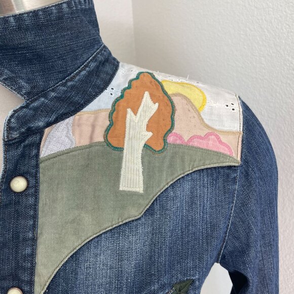 Earl Jean Womens Medium Denim Western Shirt Vintage ASO Lorelai Gilmore Girls - Picture 12 of 13